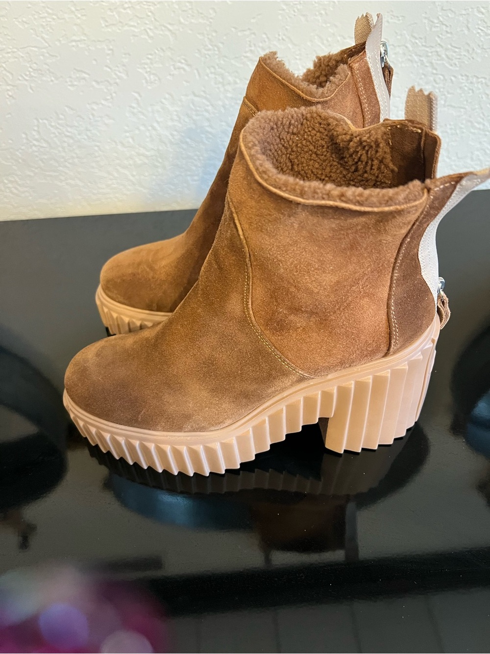 Agl Brown Suede Platform Shearling Ankle Boots